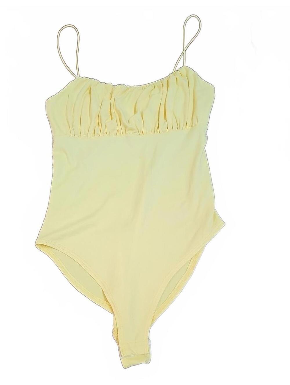Gaze Size XS Yellow Bodysuit Ruched Elastic Straps Spaghetti Straps